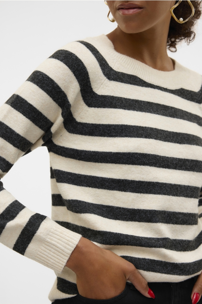 VMDOFFY LS O-NECK BLOUSE GA NOOS 10201022 BIRCH/W. BLACK M
